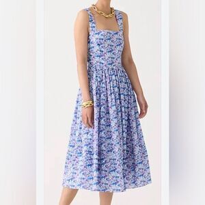 J Crew Libery Cloth Floral Apron Fit & Flare Open Back Midi Dress NWT Size 6